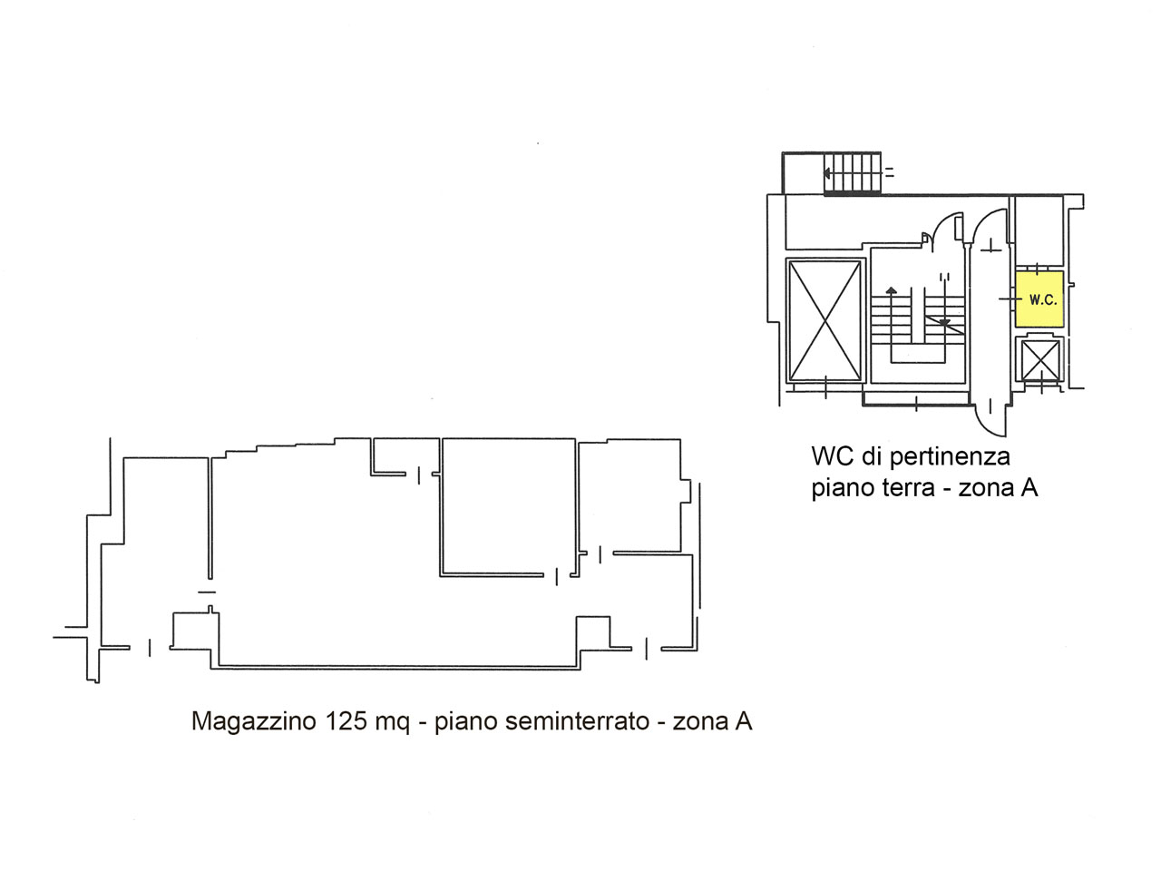 Planimetria magazzino 125 mq seminterrato, 4 locali, 1 bagno, Atlantic Business Center via Fantoli 7 Milano mecenate