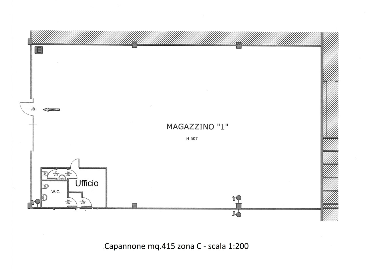 Planimetria Capannone commerciale in affitto a Milano via Fantoli zona Mecenate - 415 mq - Atlantic Business Center