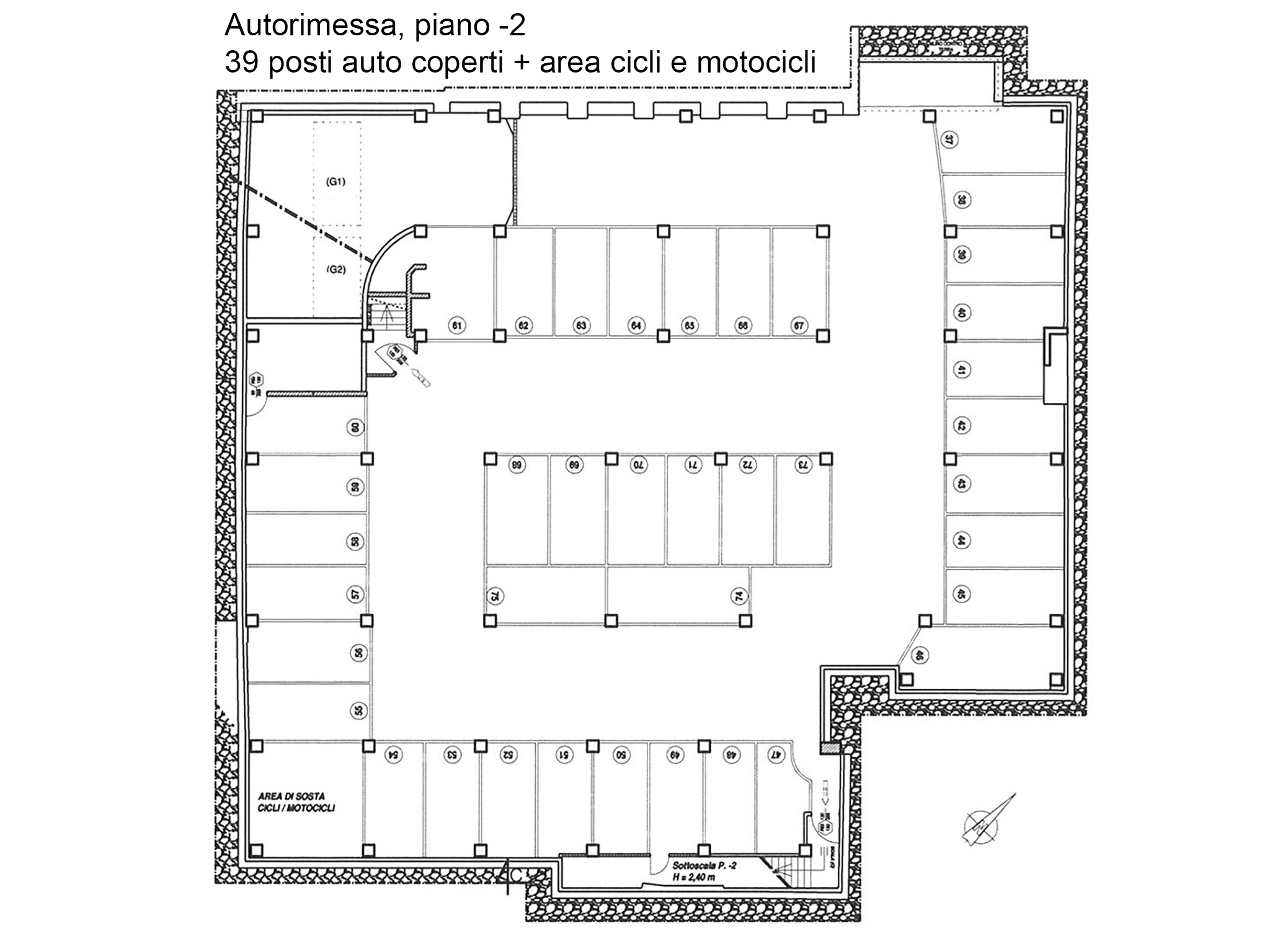 Floor plan of the garage at the second basement floor - Atlantic Business Center - Milan