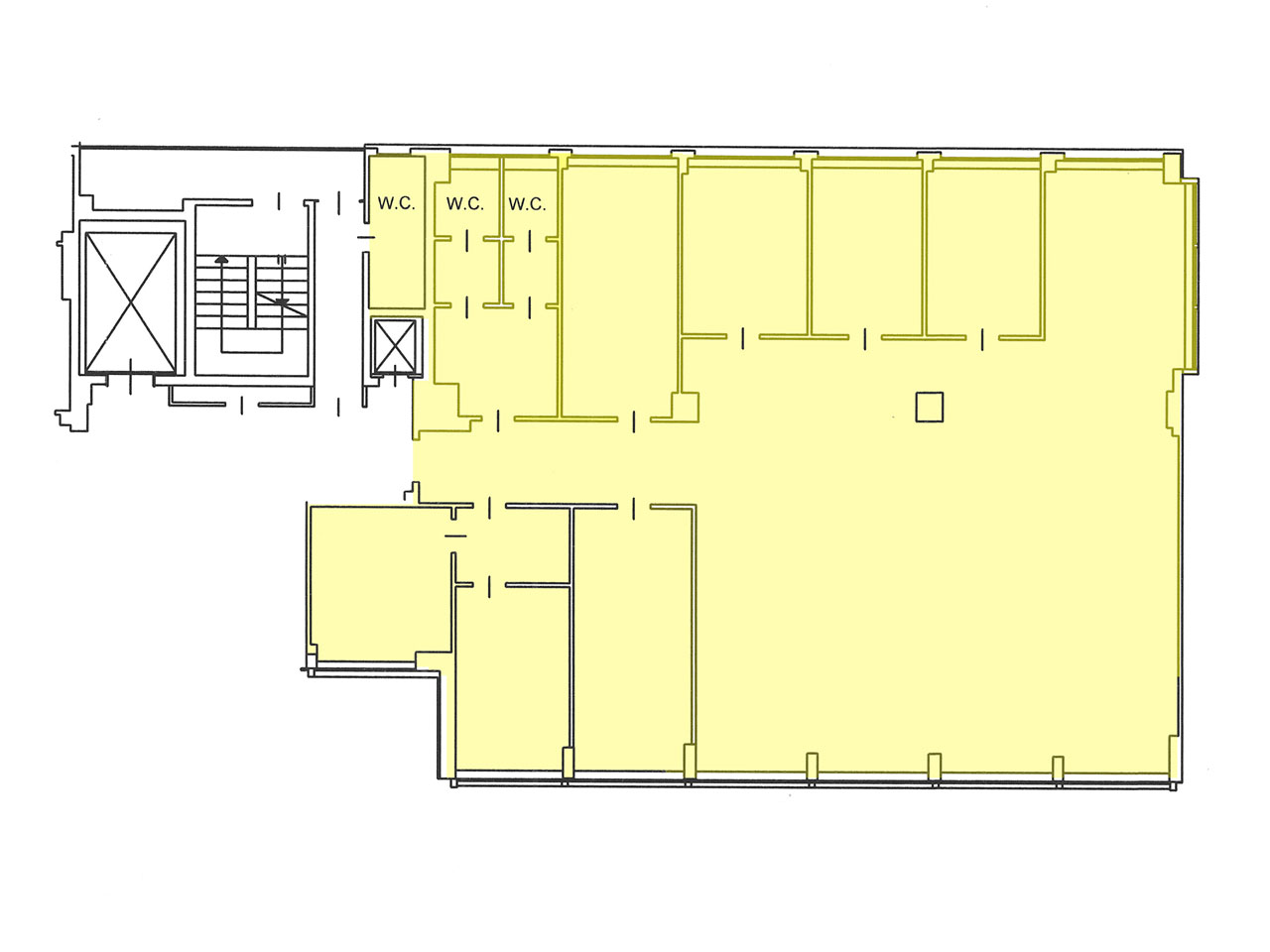 Planimetria ufficio in affitto 305 mq secondo piano, via Fantoli 7 zona Mecenate CAMM Linate