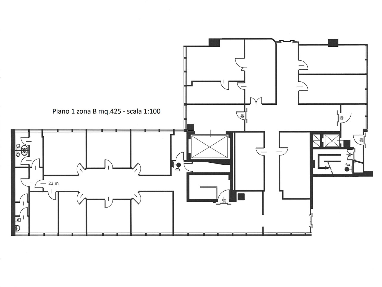 Floorplan - Office to rent in Milan - 425 mq (4575 sqft) - via Fantoli 7 Mecenate area
