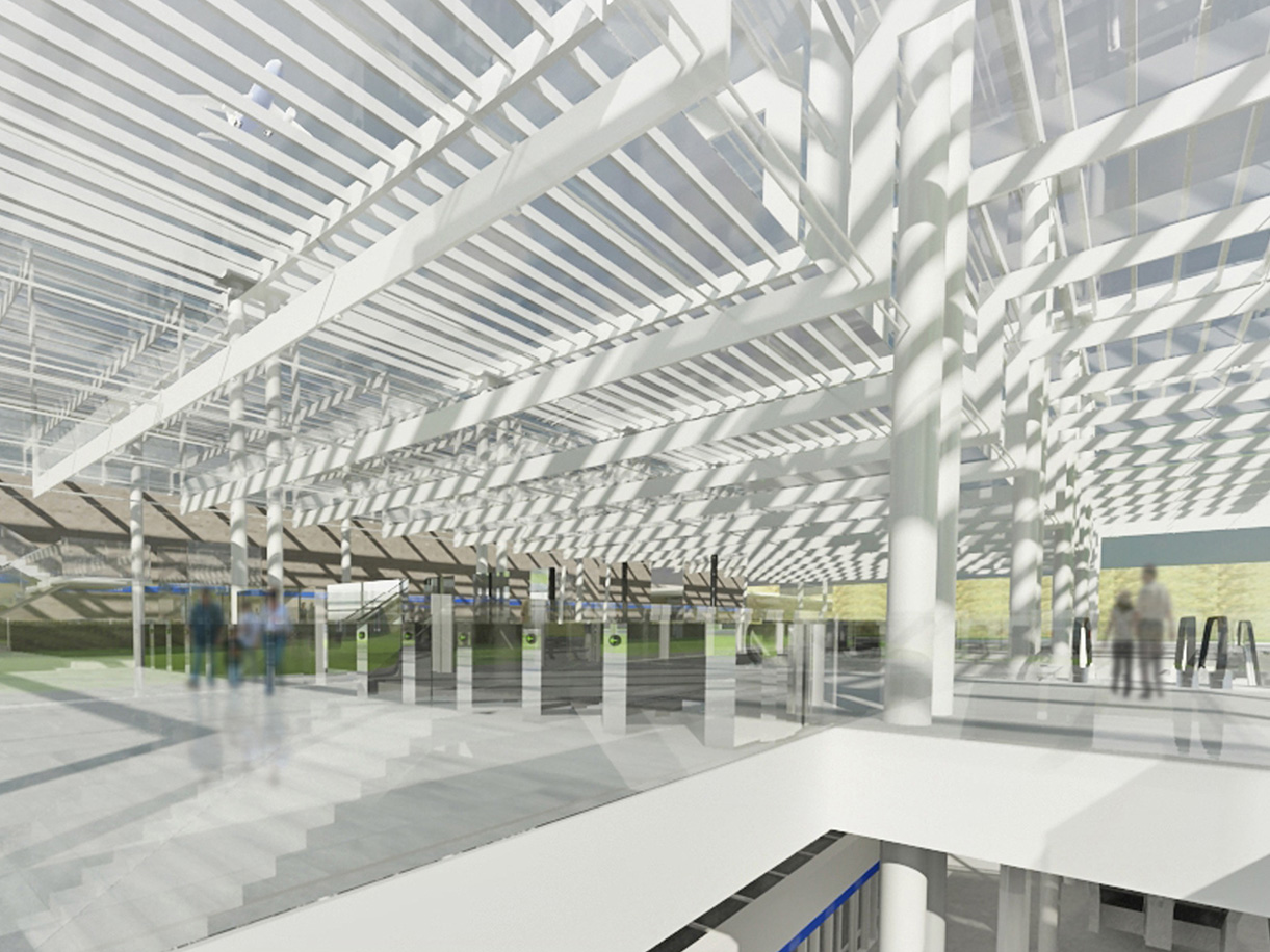 Rendering della nuova stazione metropolitana M4 di Milano Linate