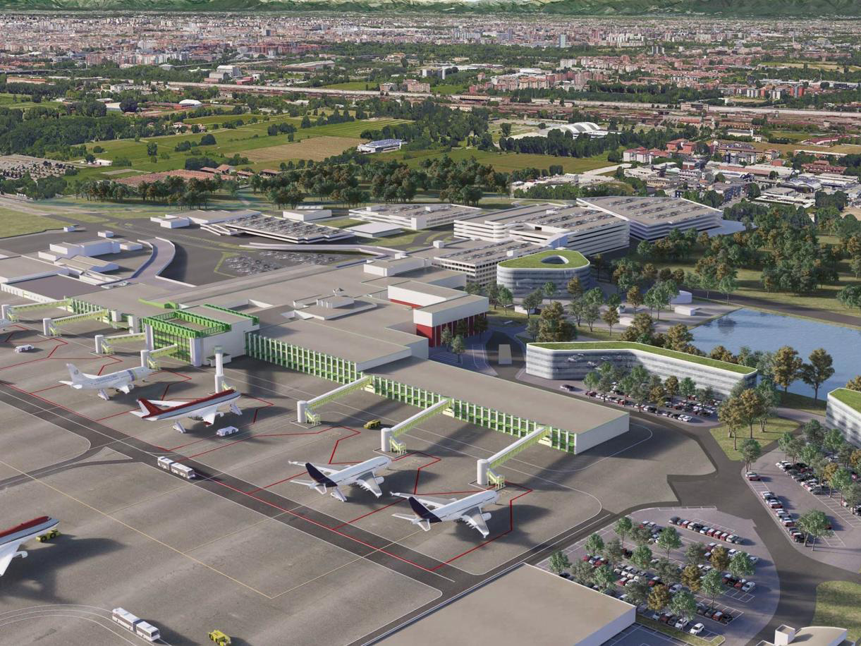 Masterplan project rendering for Milano Linate Airport 2030
